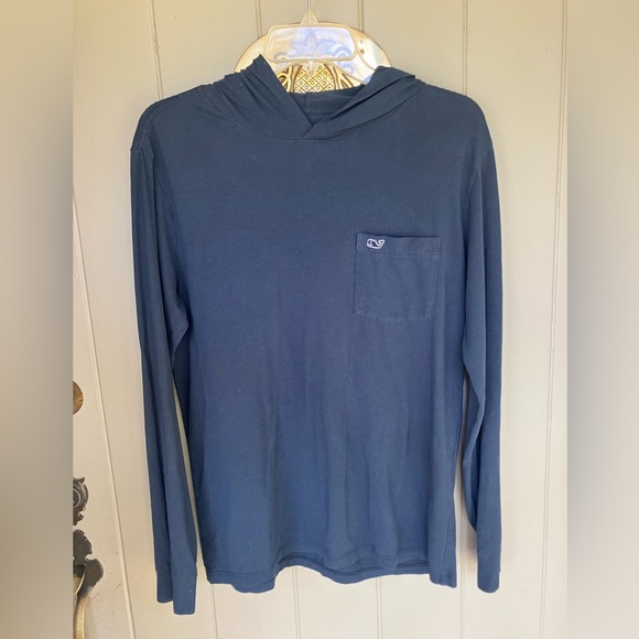 Vineyard vines long sleeve blue tee with lightweight hood - Picture 1 of 4